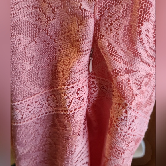 Pretty in Pink lace lined handmade long sleeve stretch lace dress szM - Picture 8 of 9